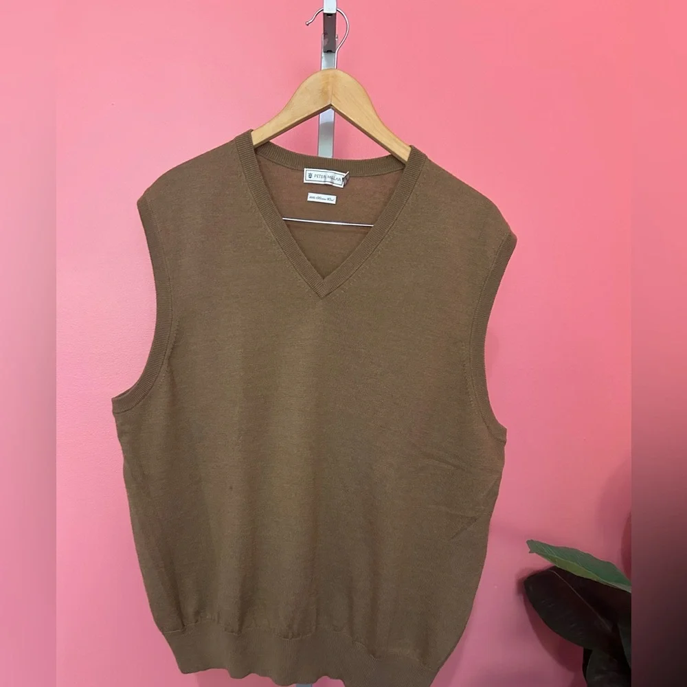 Peter Millar XL 100% Extra Fine Italian Merino Wool Sweater Vest Brown
